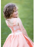 Scoop Neck White Lace Coral Satin  Corset Back Flower Girl Dress